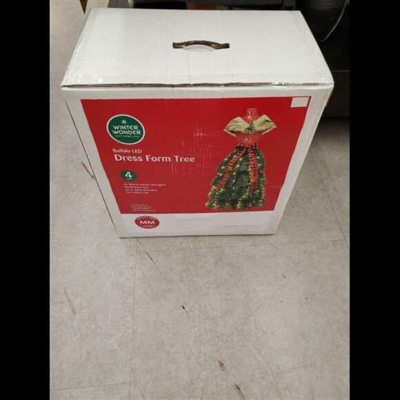 Christmas Tree Clear Lights 4Ft Pre-Lit LED Buffalo Check Dress Form Artificial - Picture 6 of 8